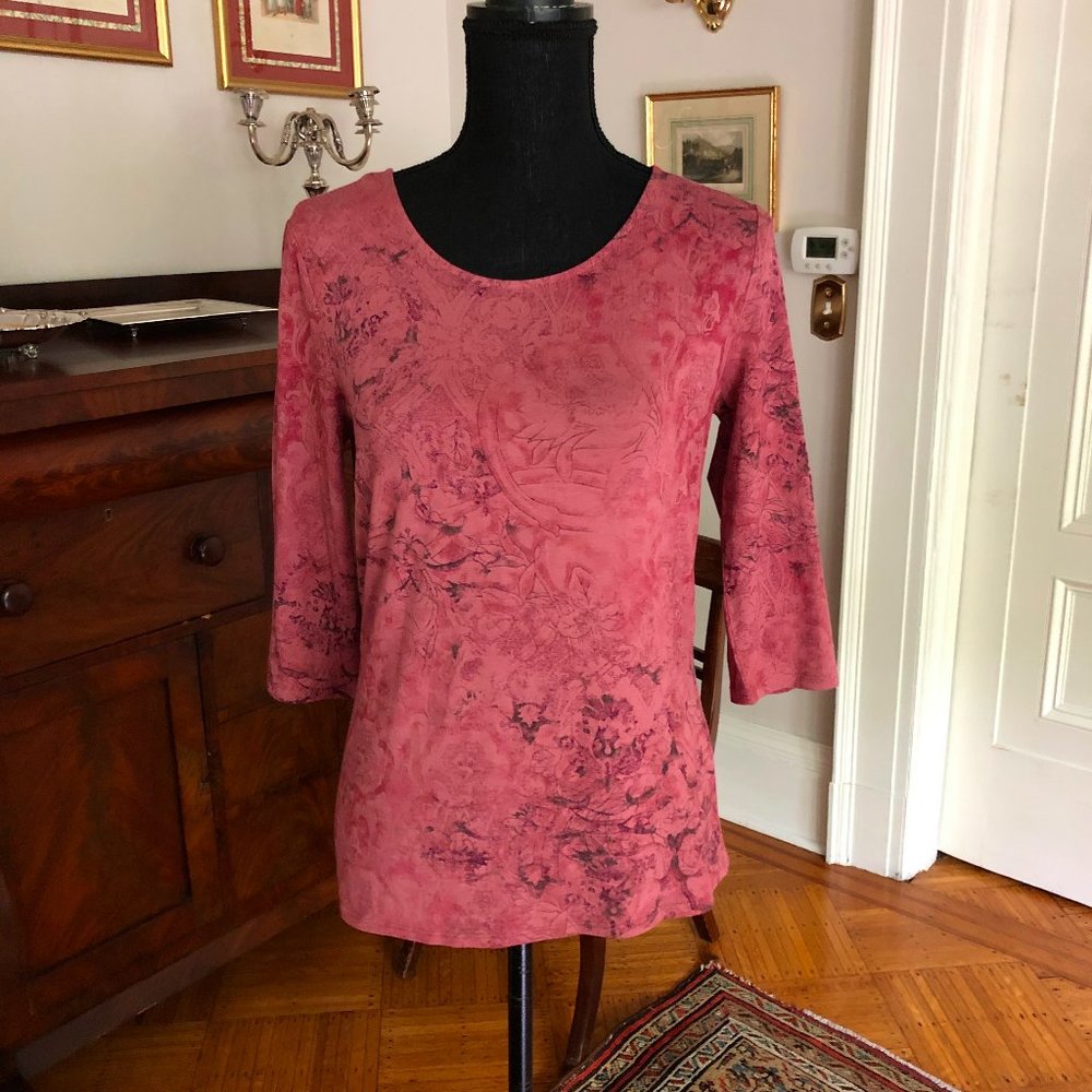 J.Jill Abobe Boat neck 3/4 Sleeve Mauve Top Floral